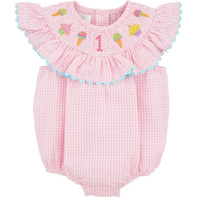 Mud Pie – Baby Girl One Smocked Bubble, Pink