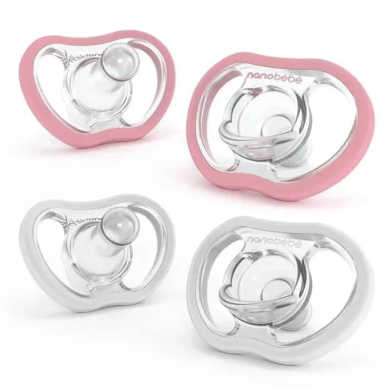 Nanobebe – 4Pk Pink & White Flexy Active Baby Pacifiers 4/36M