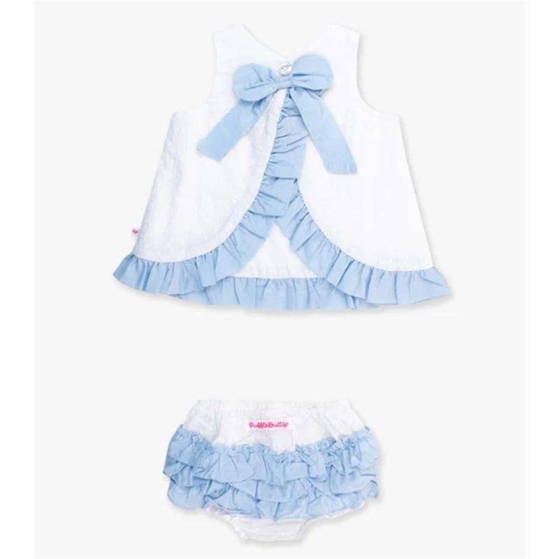Rufflebutts – Baby Girls White & Light Blue Swing Top & Bloomer Set White