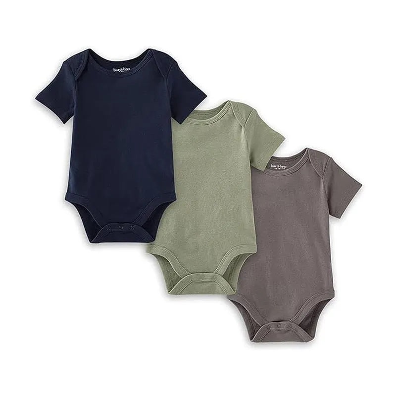 Burts Bees – 3Pk Baby Unisex Organic Solid Short Sleeve Bodysuits, Midnight