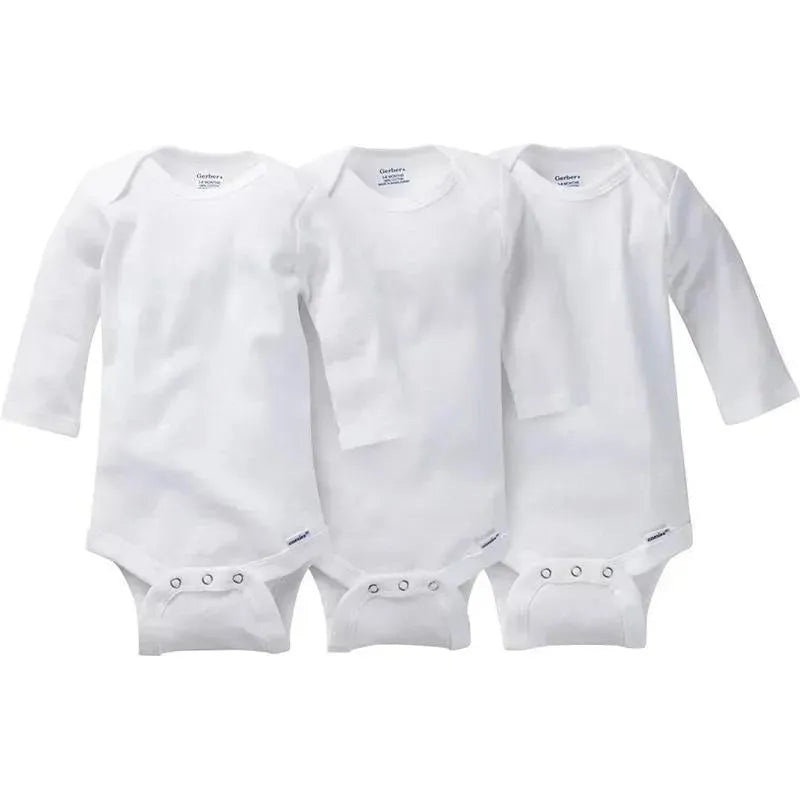 Gerber 3Pk White Onesies – No Mitt Cuff – White