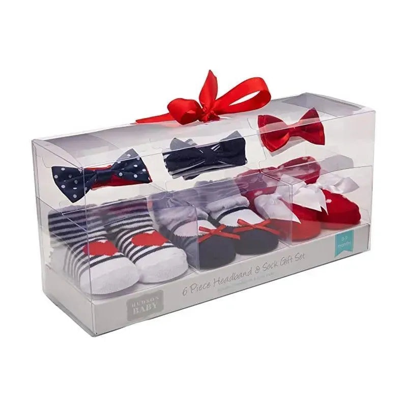 Hudson Baby – 6Pk Girl’s Headband & Socks Gift Set, Red/Navy