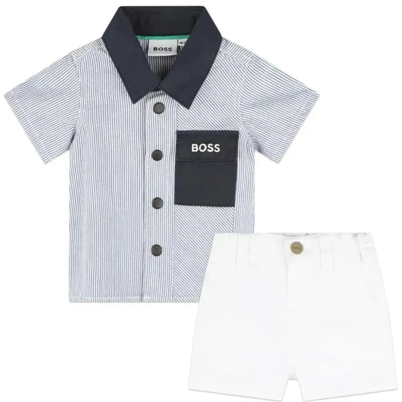 Hugo Boss Baby – Cotton Twill Shorts & Top Boy, White/Blue