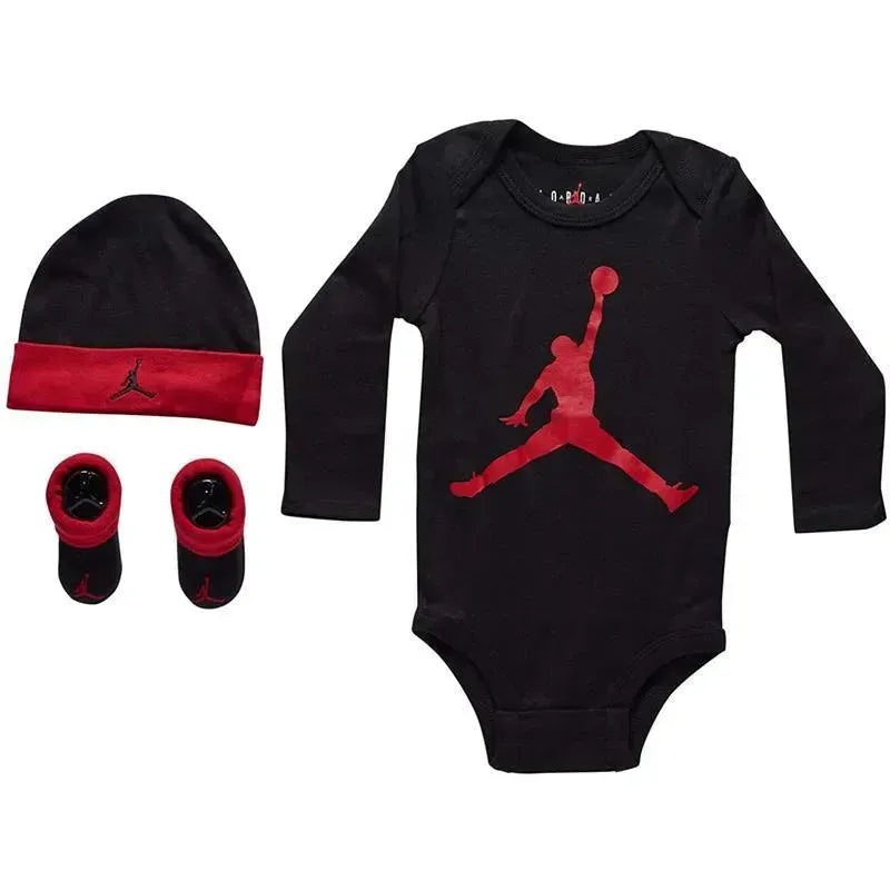 Jordan – 3Pk Jumpman Long Sleeve Baby Bodysuit, Hat & Bootie, Black, 0-6M
