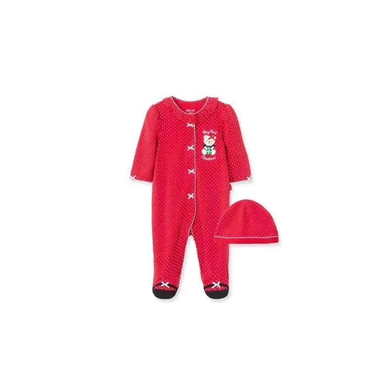 Little Me – Holiday Bear Footie & Hat, Red