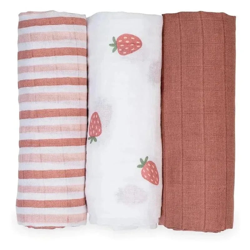 Lulujo – 3Pk Strawberries Muslin Receiving Blankets