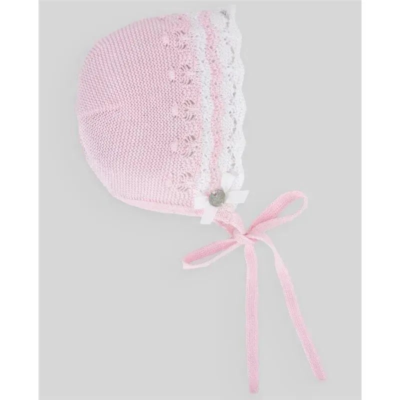 Paz Rodriguez – Baby Knit Newborn Bonnet, Chalk Pink/White