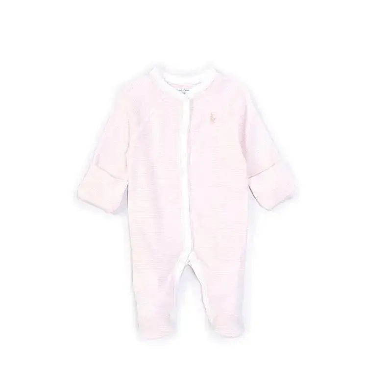 Polo Ralph Lauren Baby – Girls Striped Cotton Coverall, Delicate Pink/White