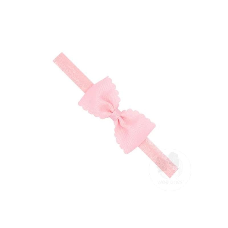 Wee Ones – Baby Girls’ Grosgrain Scalloped Edge Hair Bowtie on a Elastic Band Light Pink