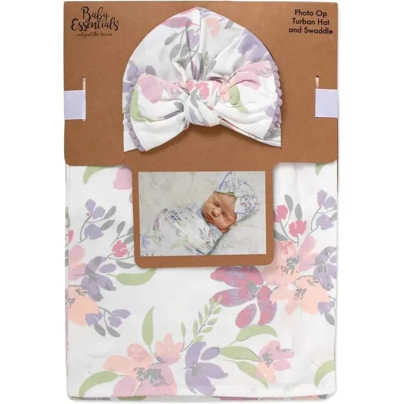 A.D Sutton – Baby Cotton Swaddle Blanket Wrap with Headband or Hat Set, Lilac Flower