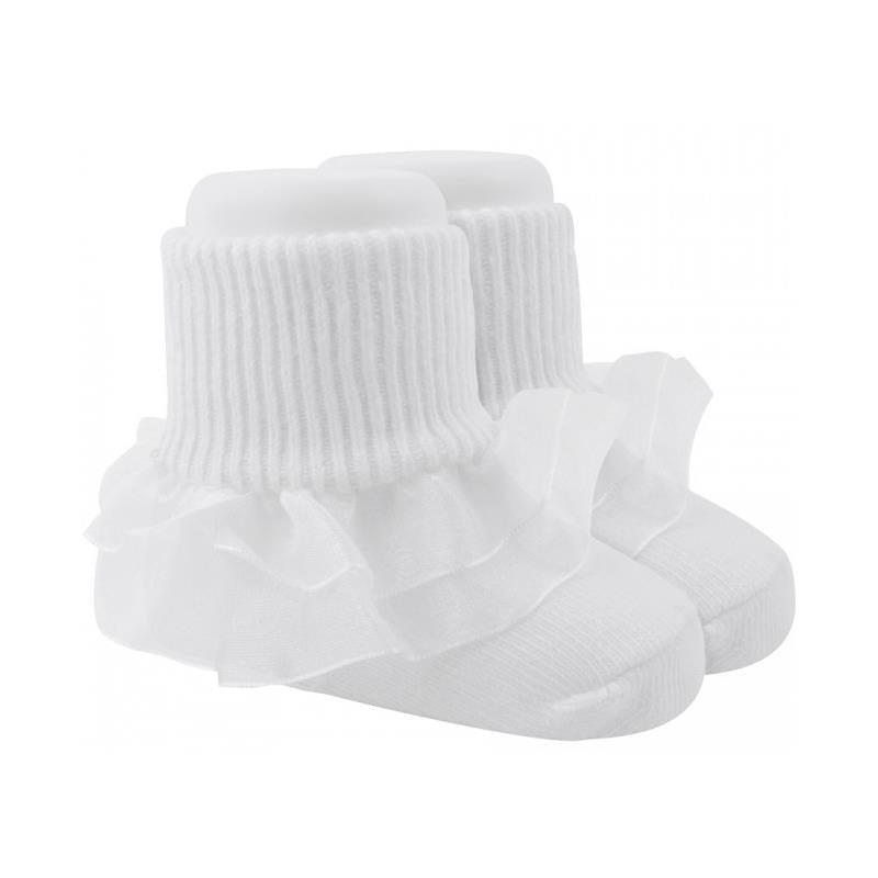Baby Deer Bootie Sock with Sheer Trim, White
