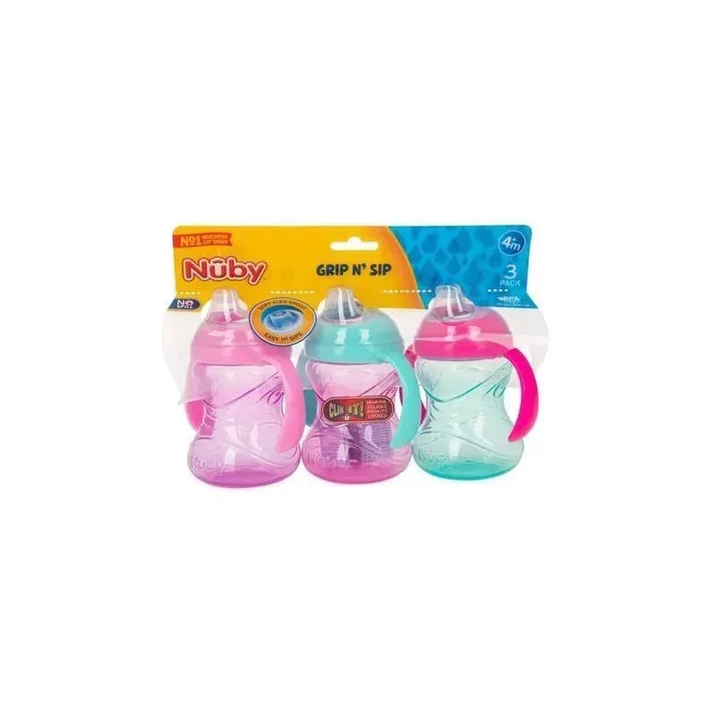 Nuby – 3 Pk 10 Oz Clik It Cup With Handles Girl