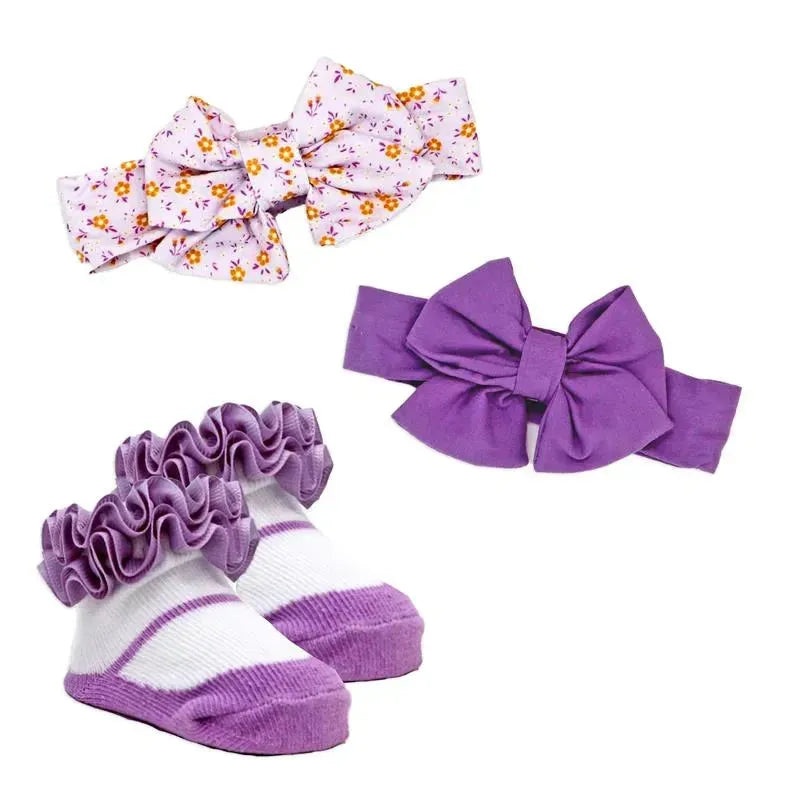 Rose Textiles – 3pc Headband & Sock Set, Lilac Floral