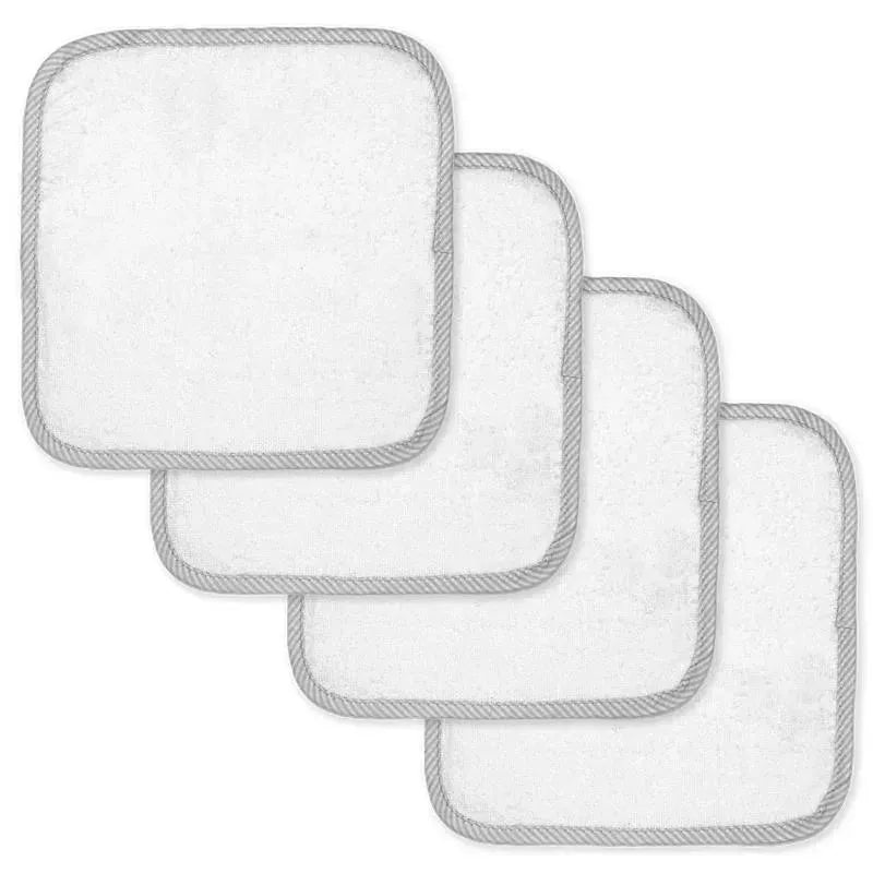 Rose Textiles – Solid Washcloth With Striped Trim, Grey