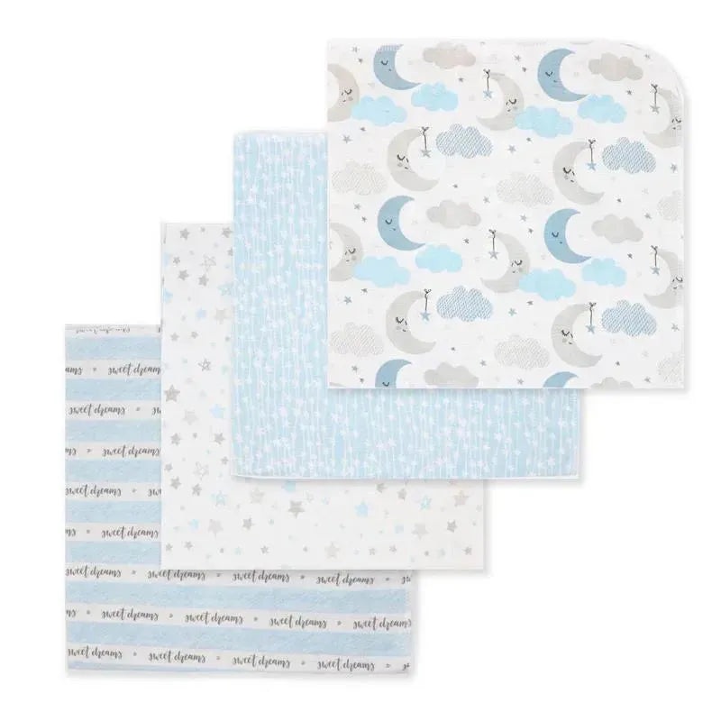 Rose Textiles – 4 Pack Receiving Blanket, Blue Sweet Dreams