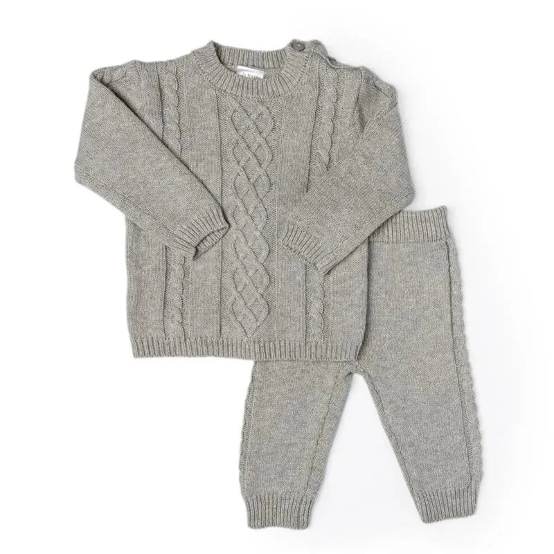 Rose Textiles – Cable Knit Baby Sweater Set, Grey
