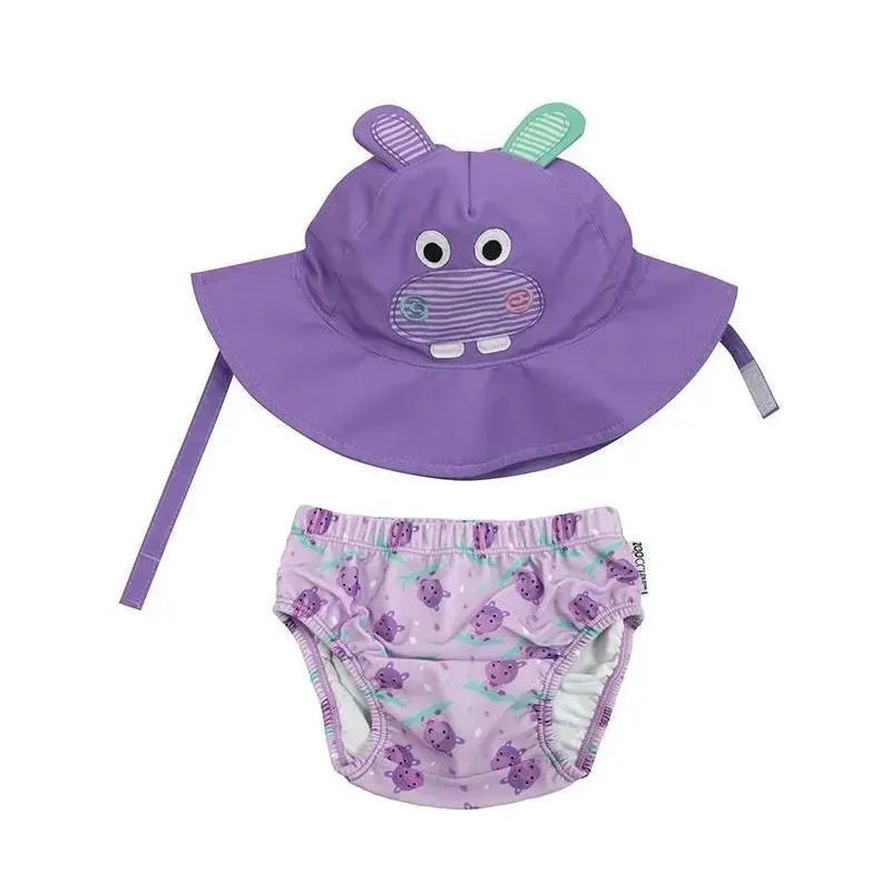 Zoochini – Baby Girl Swim Diaper & Sun Hat Set, The Hippo