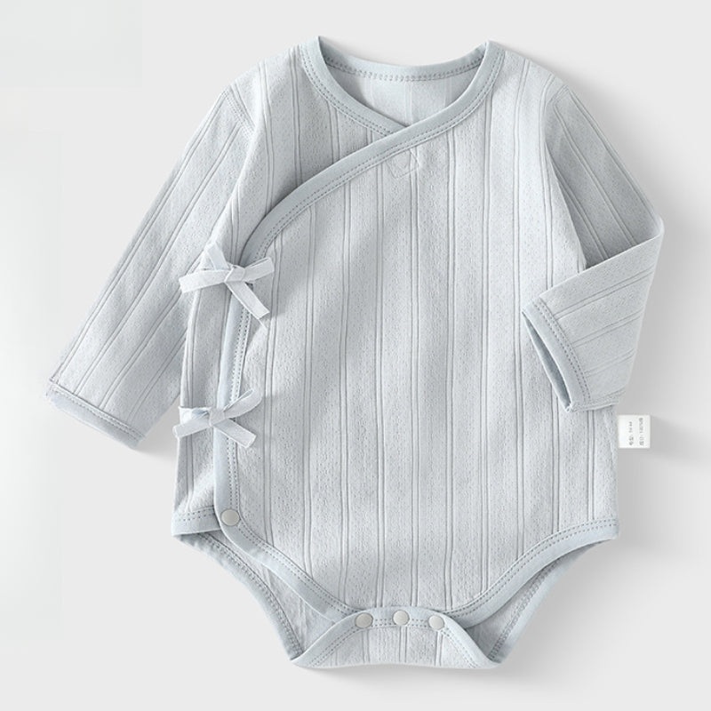 100% Cotton Long Sleeve Kimono Bodysuit – Blue Blue 0-3 M