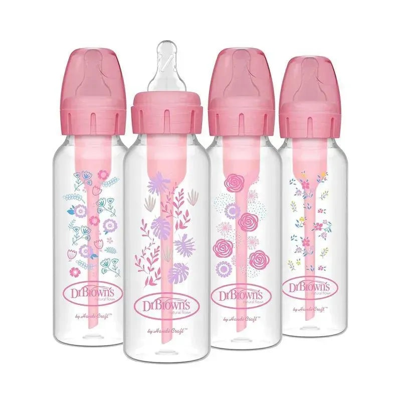 Dr. Brown’s – 8 Oz/ 250 Ml Options+ Narrow Anti-Colic Baby Bottle, Pink Floral, 4-Pack