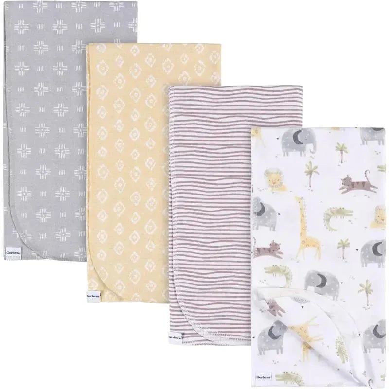 Gerber Bedding – 4Pk Flannel Blanket, Neutral Animals