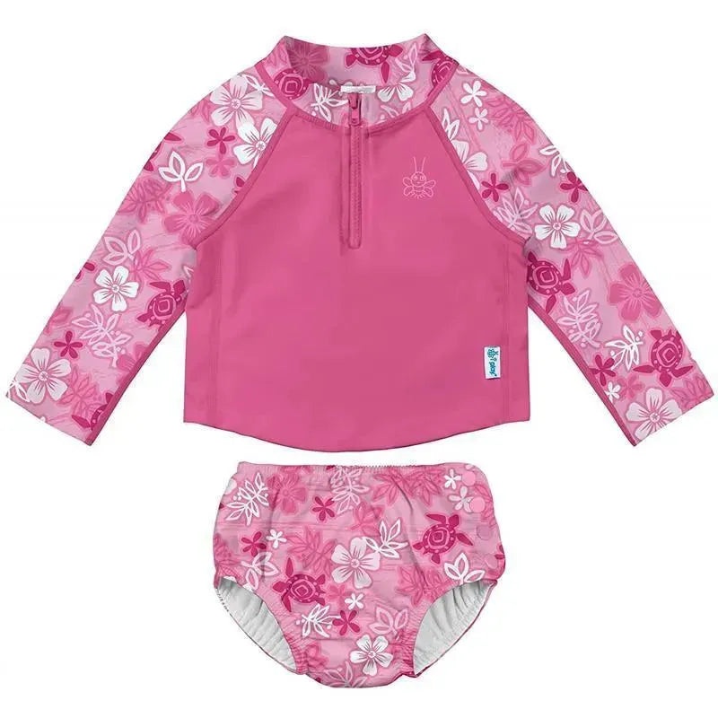 Iplay – 2Pc Rashguard Set With Reusable Swim Diaper, Pink Hawaiian Turtle