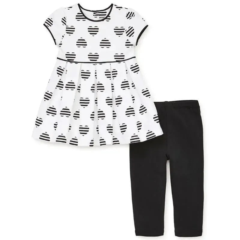Little Me Legging Sets Heart Dress & Legging Set, Black & White