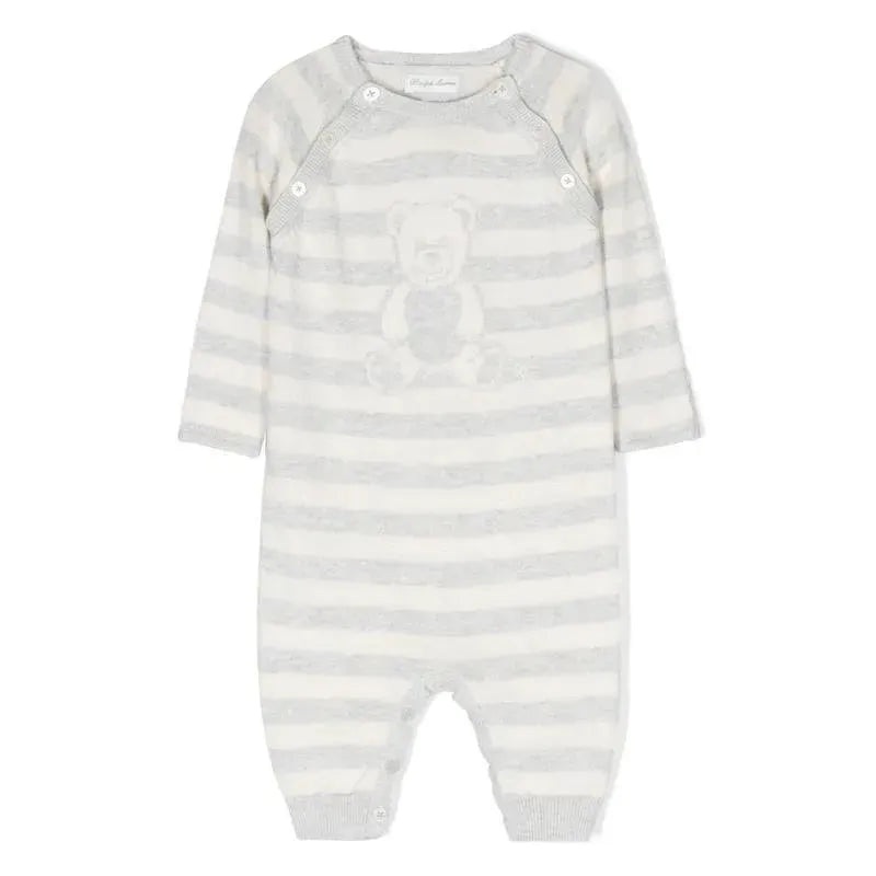 Polo Ralph Lauren Baby – Long Sleeve Organic Cotton Bear Sweater Coverall, Quartz Heather