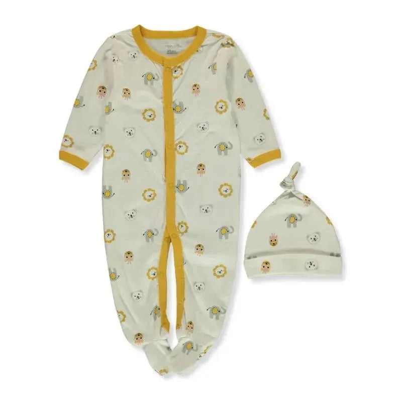 Rene Rofe – Baby Neutral Safari Footed Coverall & Cap