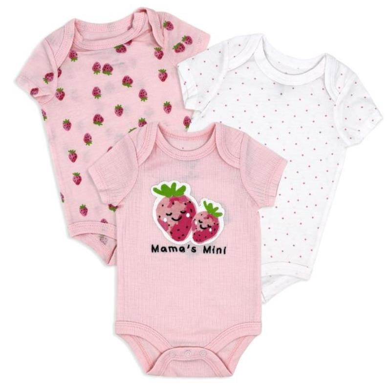 Rose Textiles – 3Pk Baby Girls Bodysuit Set, Strawberry Pink