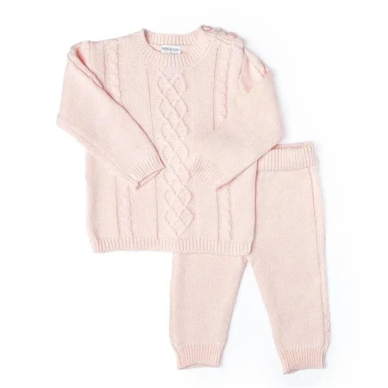 Rose Textiles – Cable Knit Baby Sweater Set, Pink