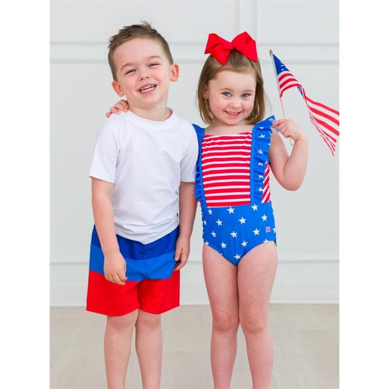 Rufflebutts – Shimmer Stars & Stripes Pinafore One Piece
