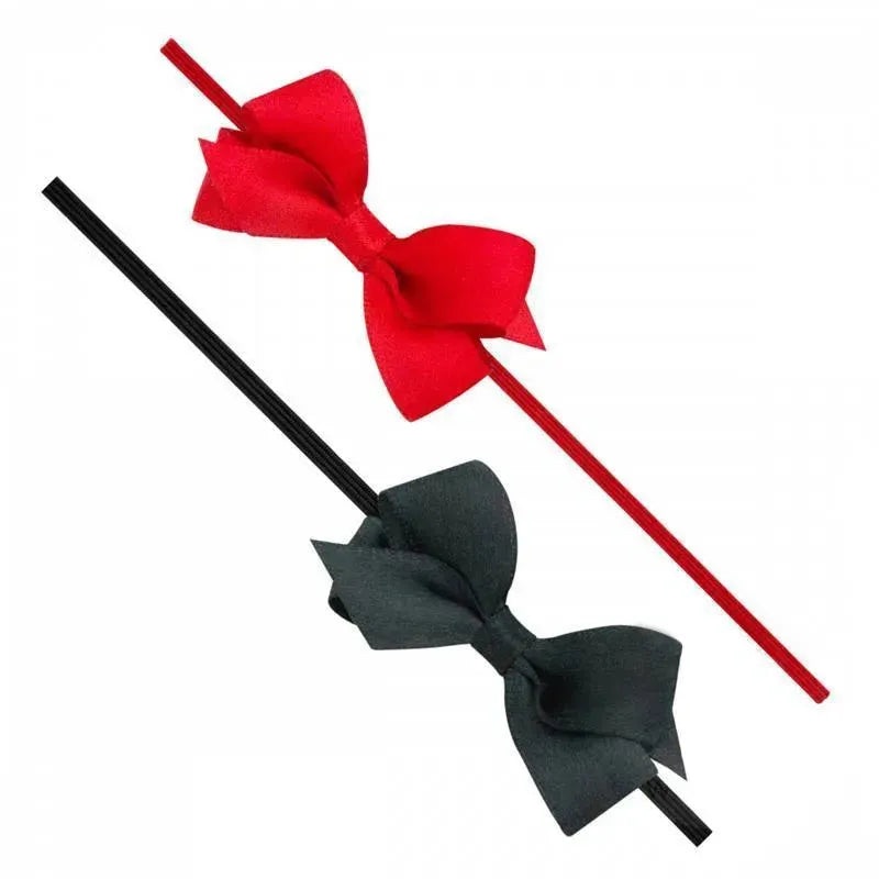 Wee Ones Two Wee Satin Bows On Bands – Red And Black