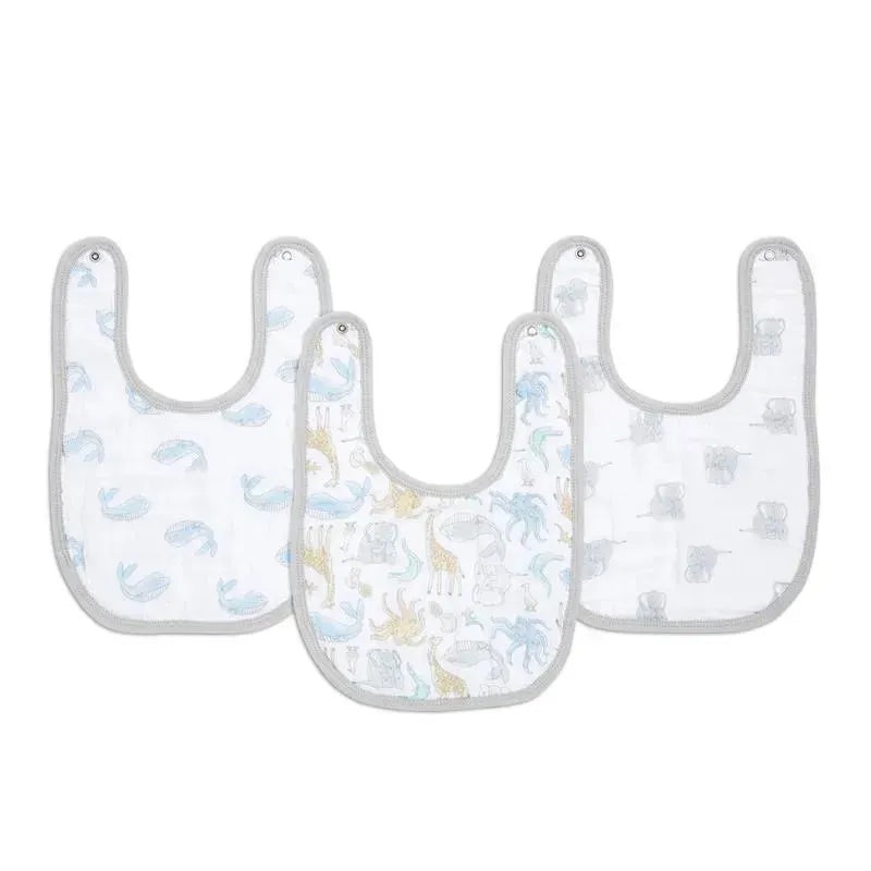 Aden + Anais – 3Pk Cotton Muslin Snap Bib, Natural History
