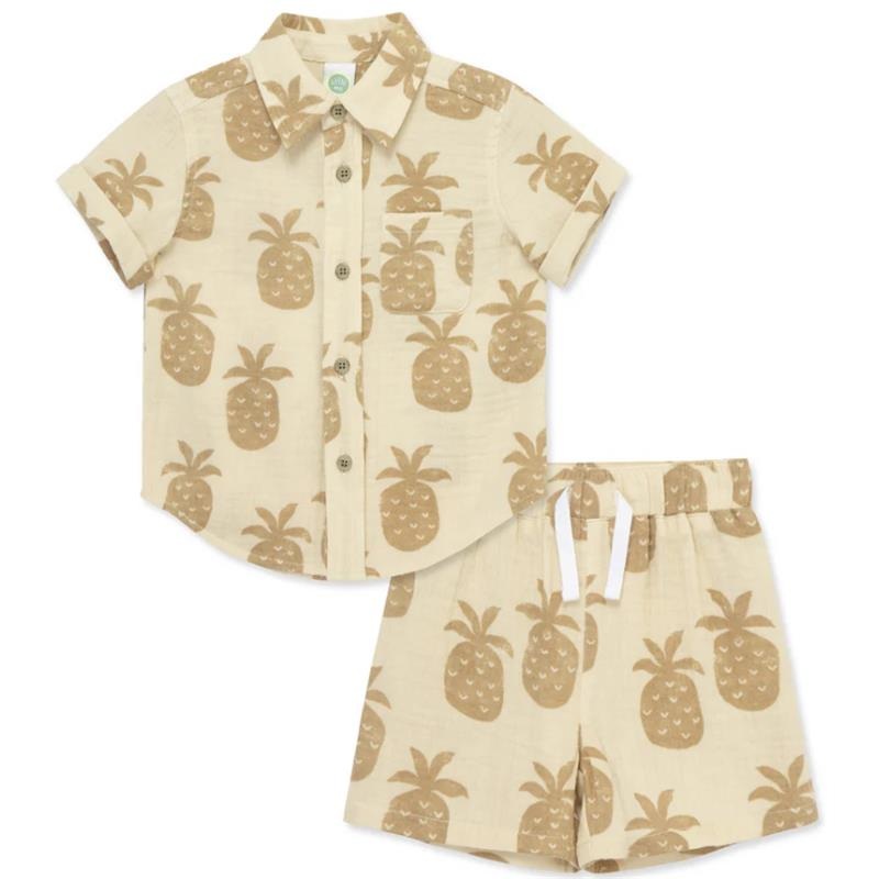 Little Me – Baby Boy Pineapple Woven Short Set, Tan