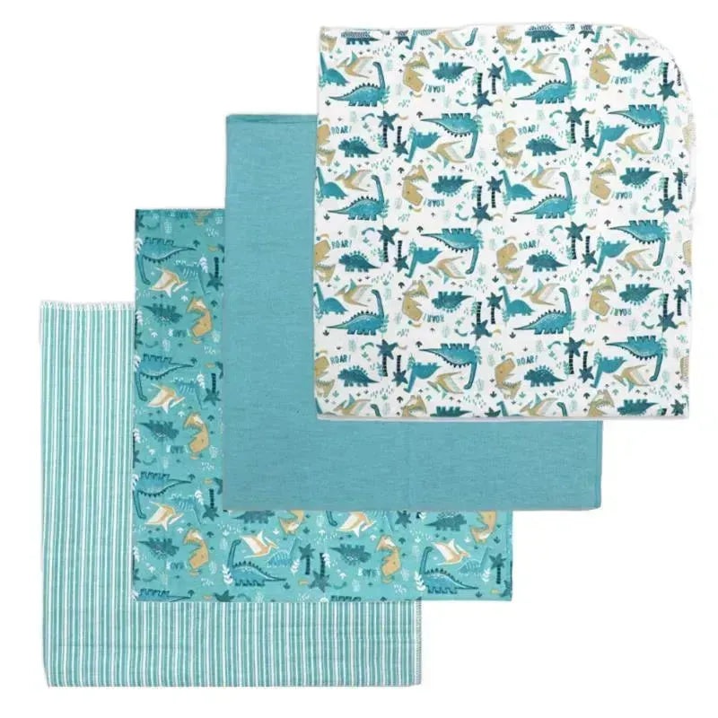 Rose Textiles – 4Pk Receiving Blanket Teal Dino