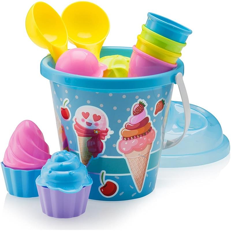 Top Race – 14 Piece Ice Cream Beach Pail Blue – Toddler toy
