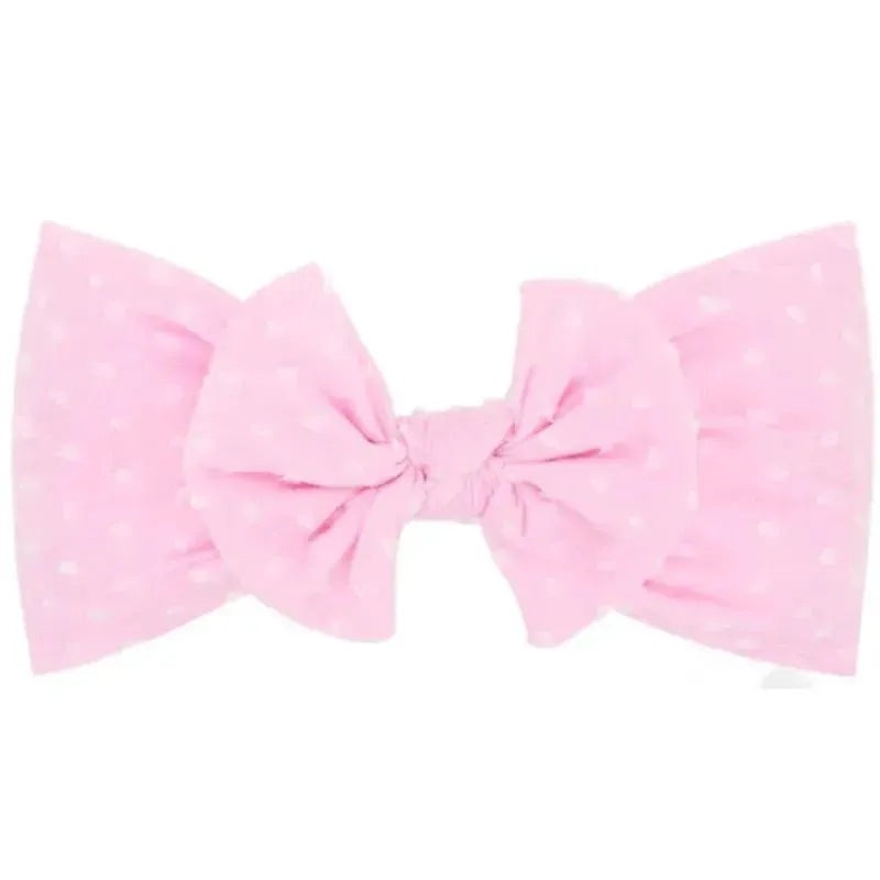 Wee Ones – Soft Shabby Dot Nylon Girls Baby Band With Matching Bowtie, Rose