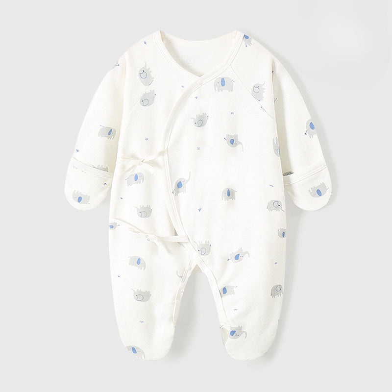 100% Cotton Footed Onesie with Mittens – Elephant Elephant NB