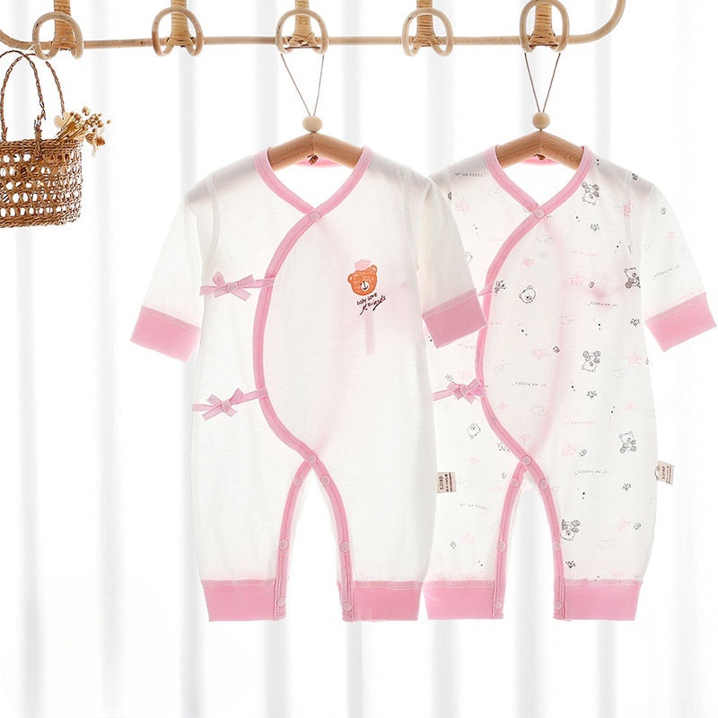 [2-Piece Set] 100% Cotton Long Sleeve Romper –  Pink Bear Pink Pear NB