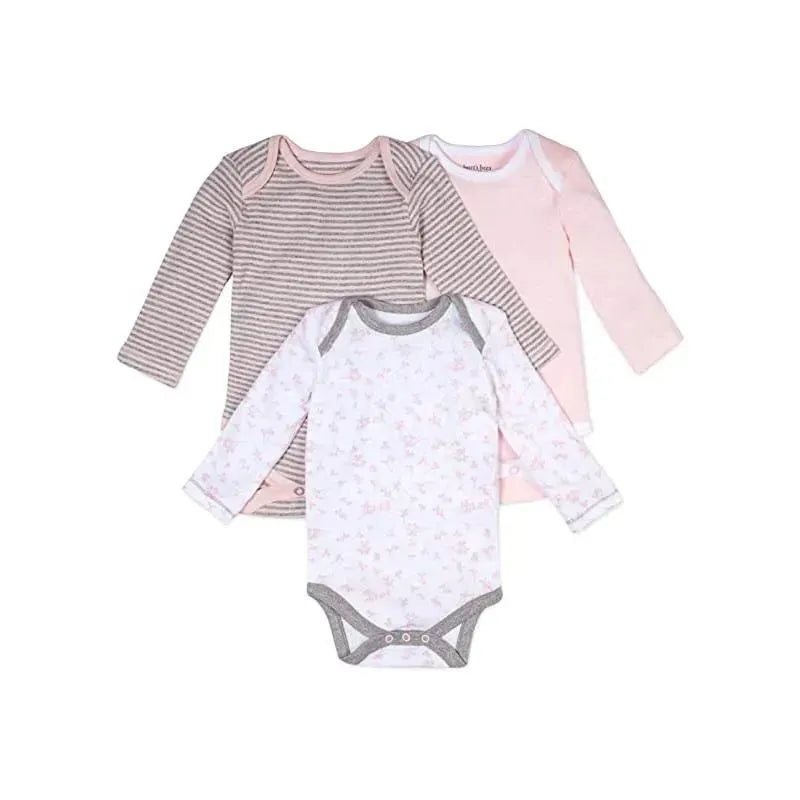 Burts Bees – 3Pk Baby Girl Organic Long Sleeve Bodysuits, Dusty Dandelions