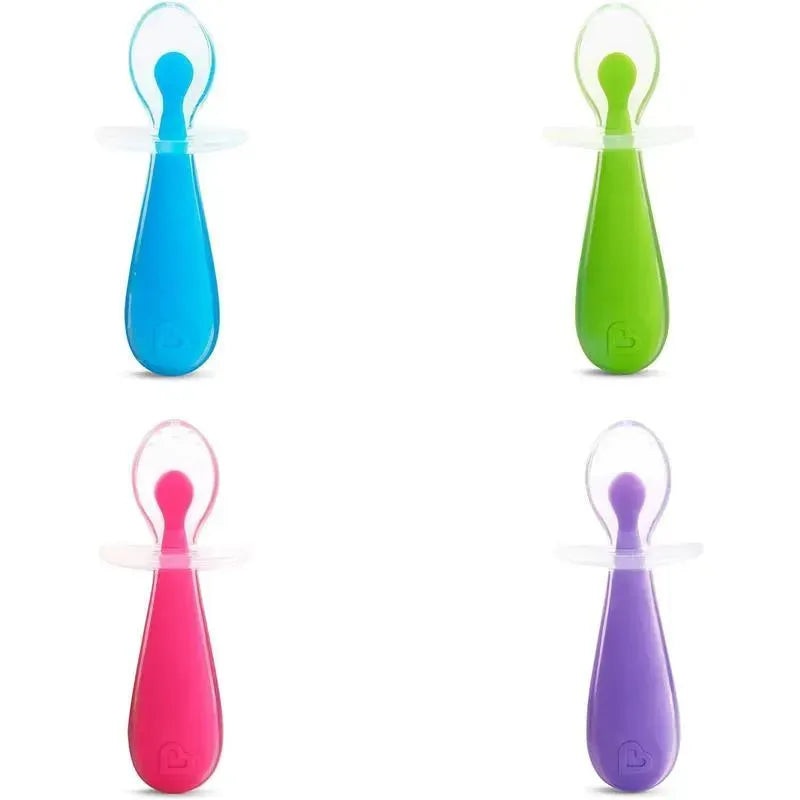 Munchkin Gentle Scoop Silicone Training Spoons, 2-Pack, Assorted Colors (Blue & Green or Pink & Purple)