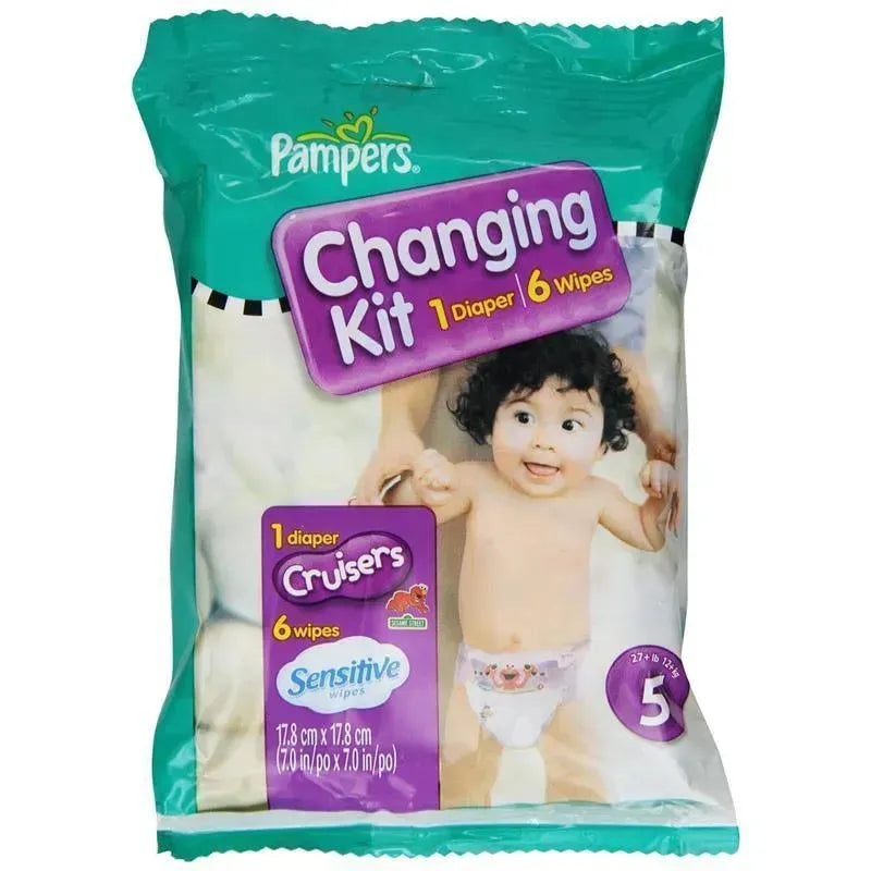 Pampers Cruisers Changing Kit (1 Diaper + 6 Wipes) – Size 5
