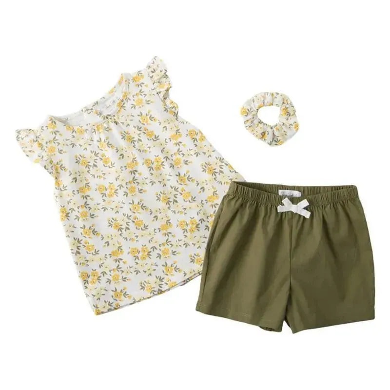 Rene Rofe Girl Floral Top & Shorts Set W/Scrunchie
