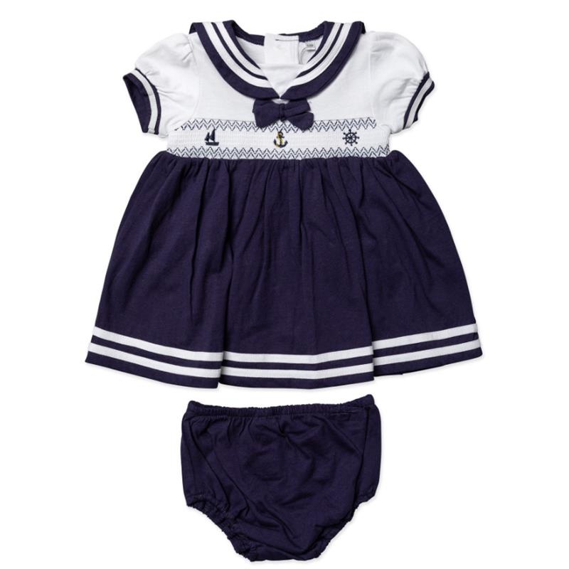 Rose Textiles – Baby Girls Dress Set, Navy Nautical