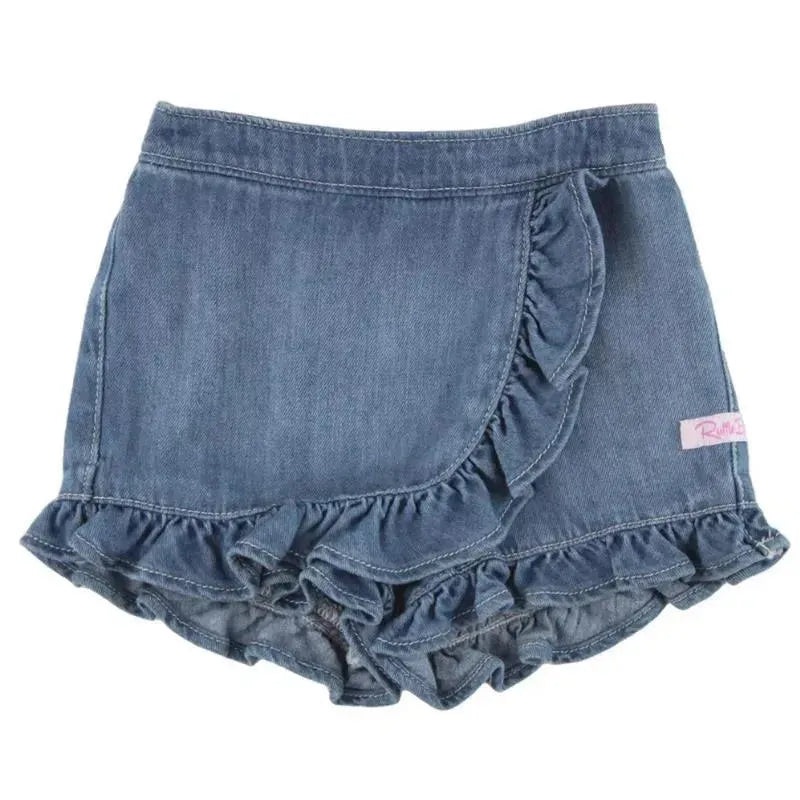 Rufflebutts – Baby Girl Light Wash Denim Ruffled Skort