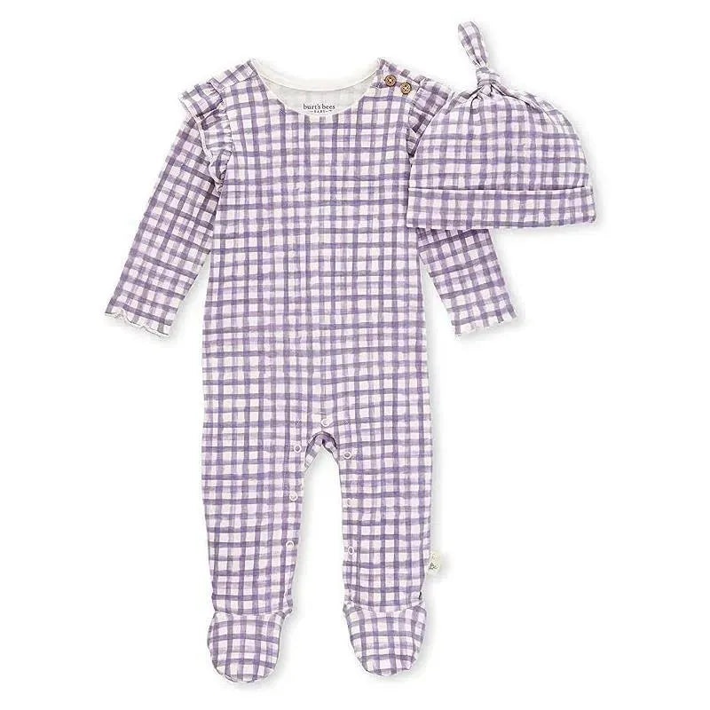Burts Bees – Micro Gingham Jumpsuit & Knot Top Hat Set, Dawn