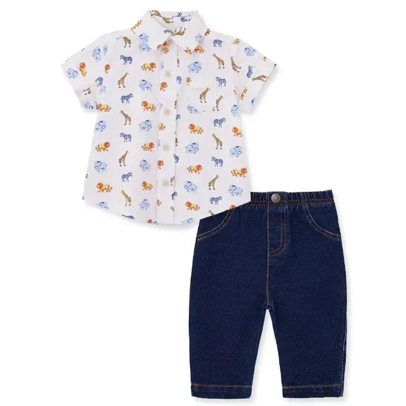 Little Me – Baby Girl Safari Woven Pant Set, Blue
