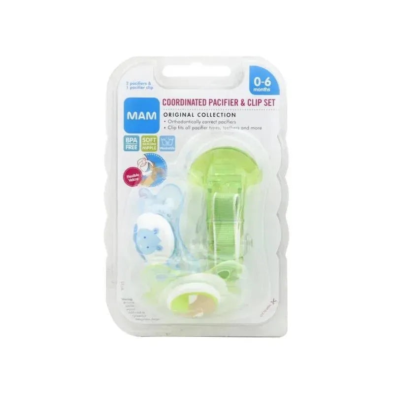 Mam 3pk Pacifiers and Pacifier Clip Giraffe/Frog Assorted