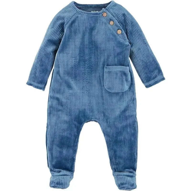 Mud Pie – Unisex Baby Sleeper, Blue Velour, 0-3 Months