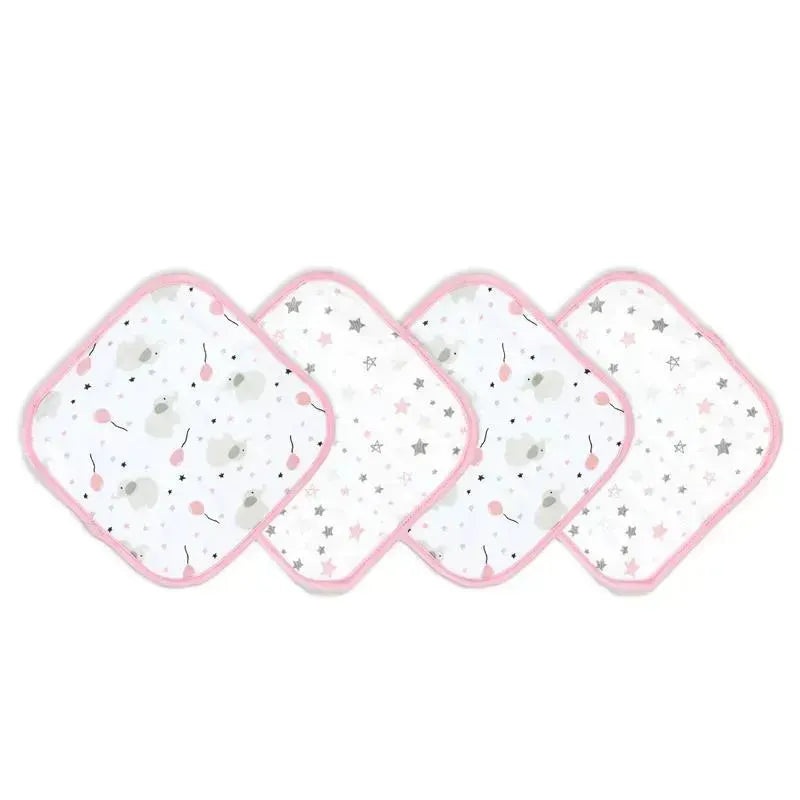 Rose Textiles – 4 Pc Washcloth Set- Pink Elephant & Balloon